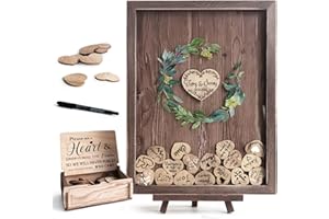 Y&K Homish Wedding Guest Book Alternative , Rustic Wedding Decorations for Reception , Favors for Guests 80 Hearts Green Wreath (Rustic Brown)