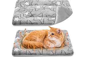 VitalCozy 2 Pack Self Warming Cat Mat Self Heating Pad Bed Reversible Machine Washable Reflects Body Heat Warm Thermal Pet Pad Crate Blanket for Feral and Indoor Cat(Double Star,21" X 14")