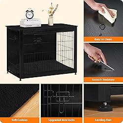 DWANTON Dog Crate Furniture with Cushion, Wooden