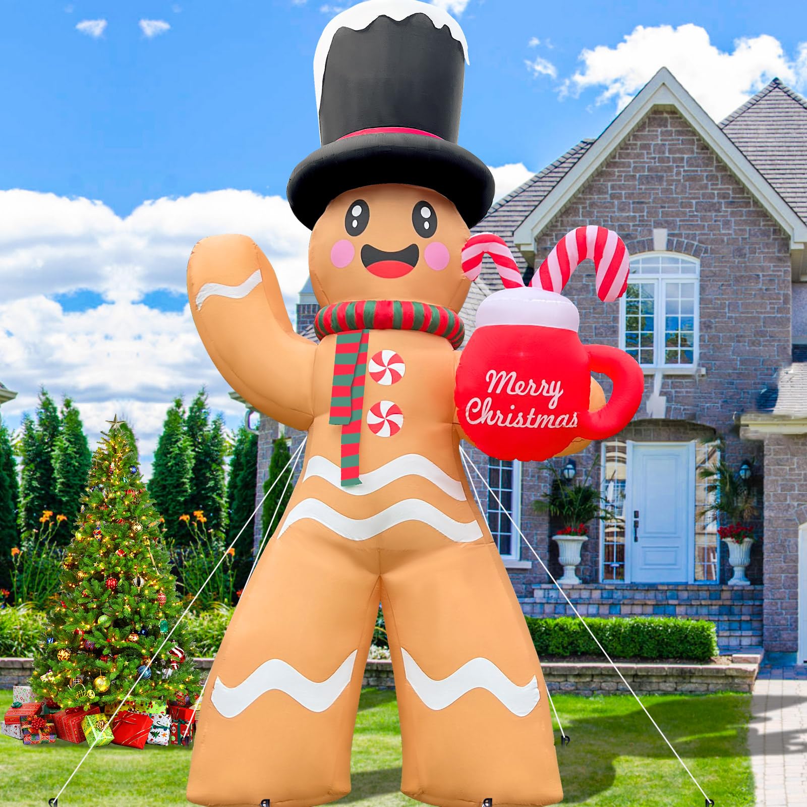 Photo 1 of 14FT Giant Christmas Inflatable Gingerbread 14FT Giant Gingerbread Man Christmas Inflatables Outdoor Decoration Xmas Big Blow Up Yard Decor with Built-in 7 LED for Yard Garden Lawn(with Storage Bag)