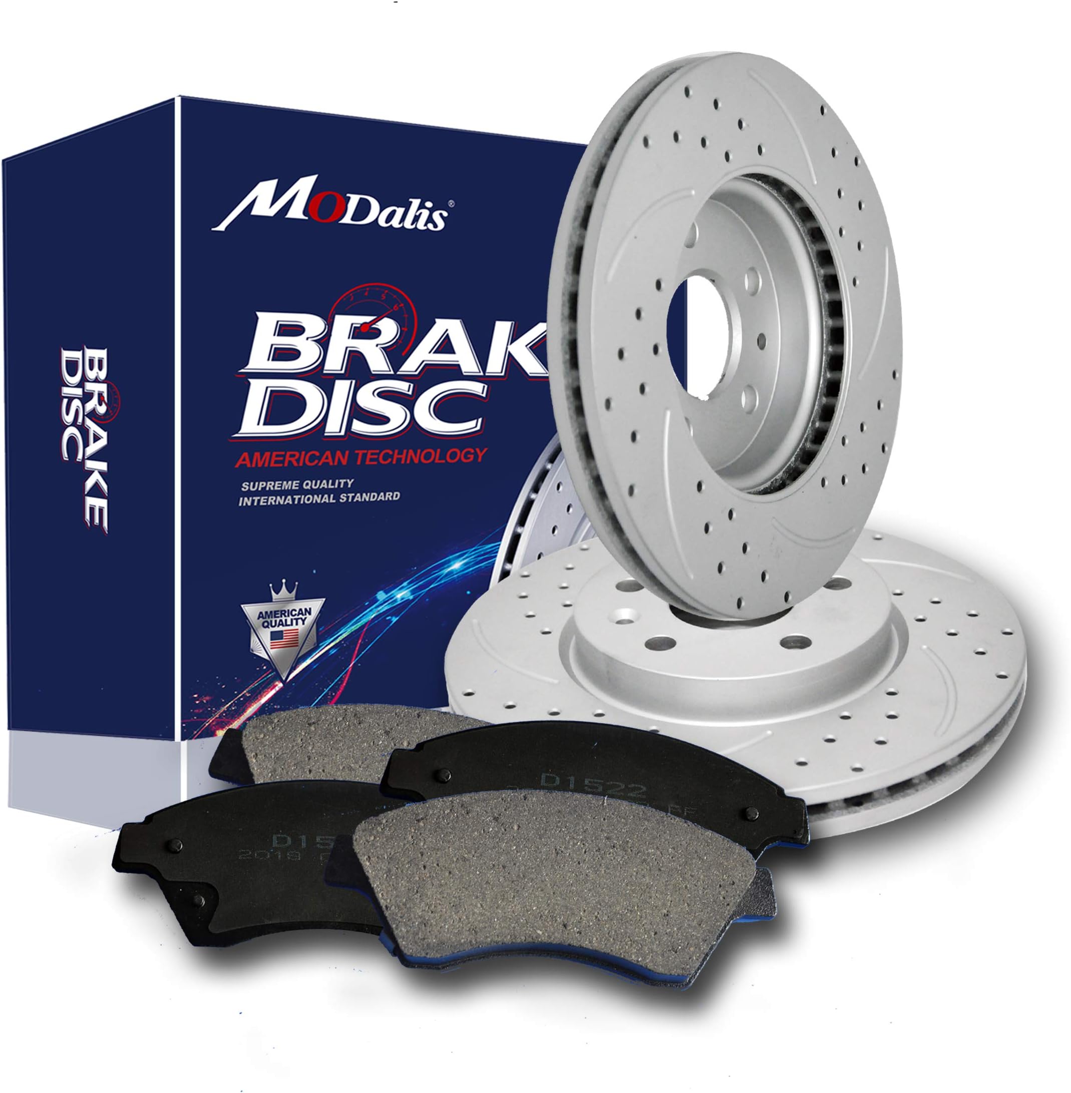 Front Drilled Slotted Kit Compatible Replacement for 1990-2000 Honda Civic (2 Brake Rotors & 4 Brake Ceramic Pads)