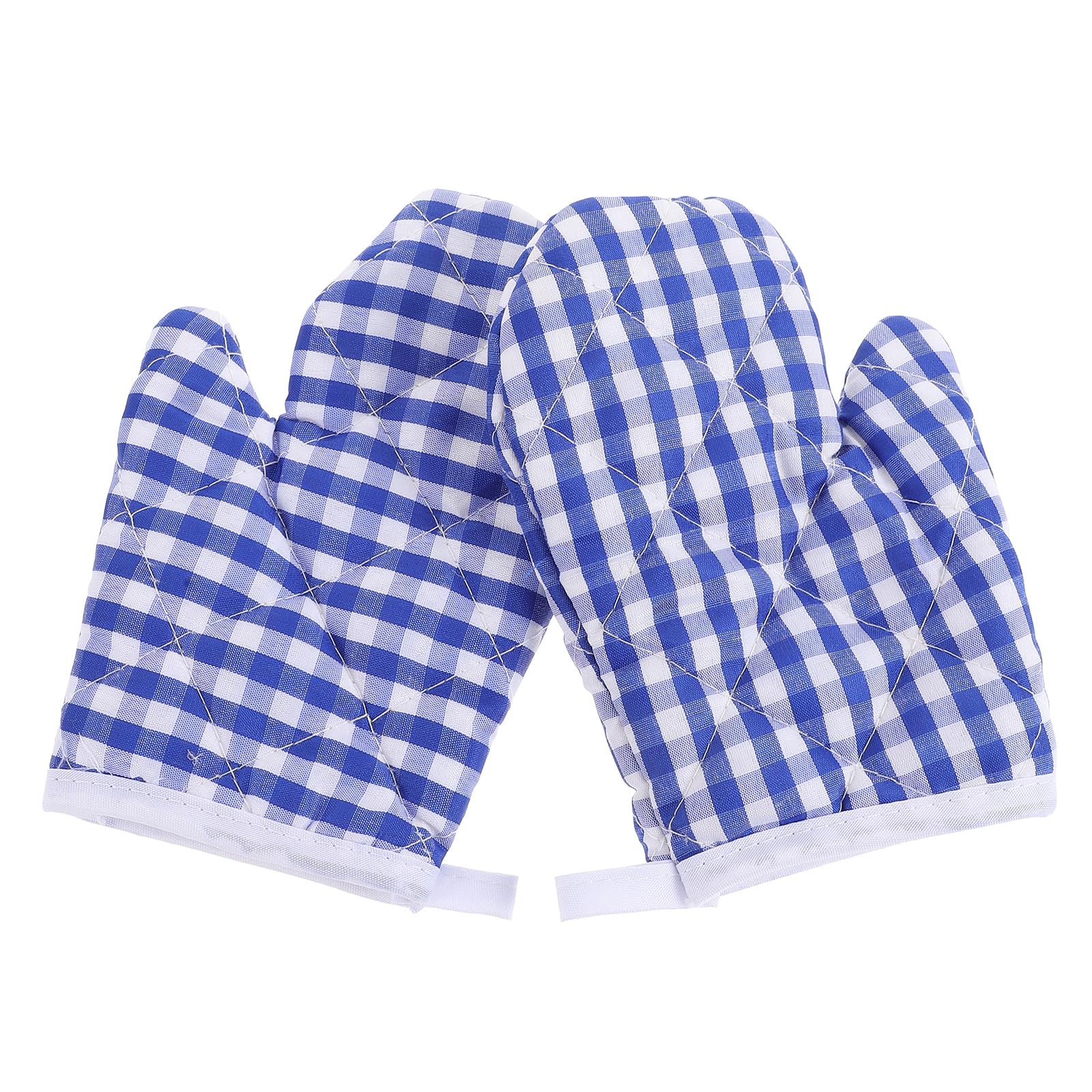 Angoily 2Pcs Kids Oven Mitts for Children Play Kitchen, Microwave Oven Gloves Kitchen Baking Mitts, Blue Checkered Heat Resistant Mitts for Safe Backing Cooking BBQ (Blue)