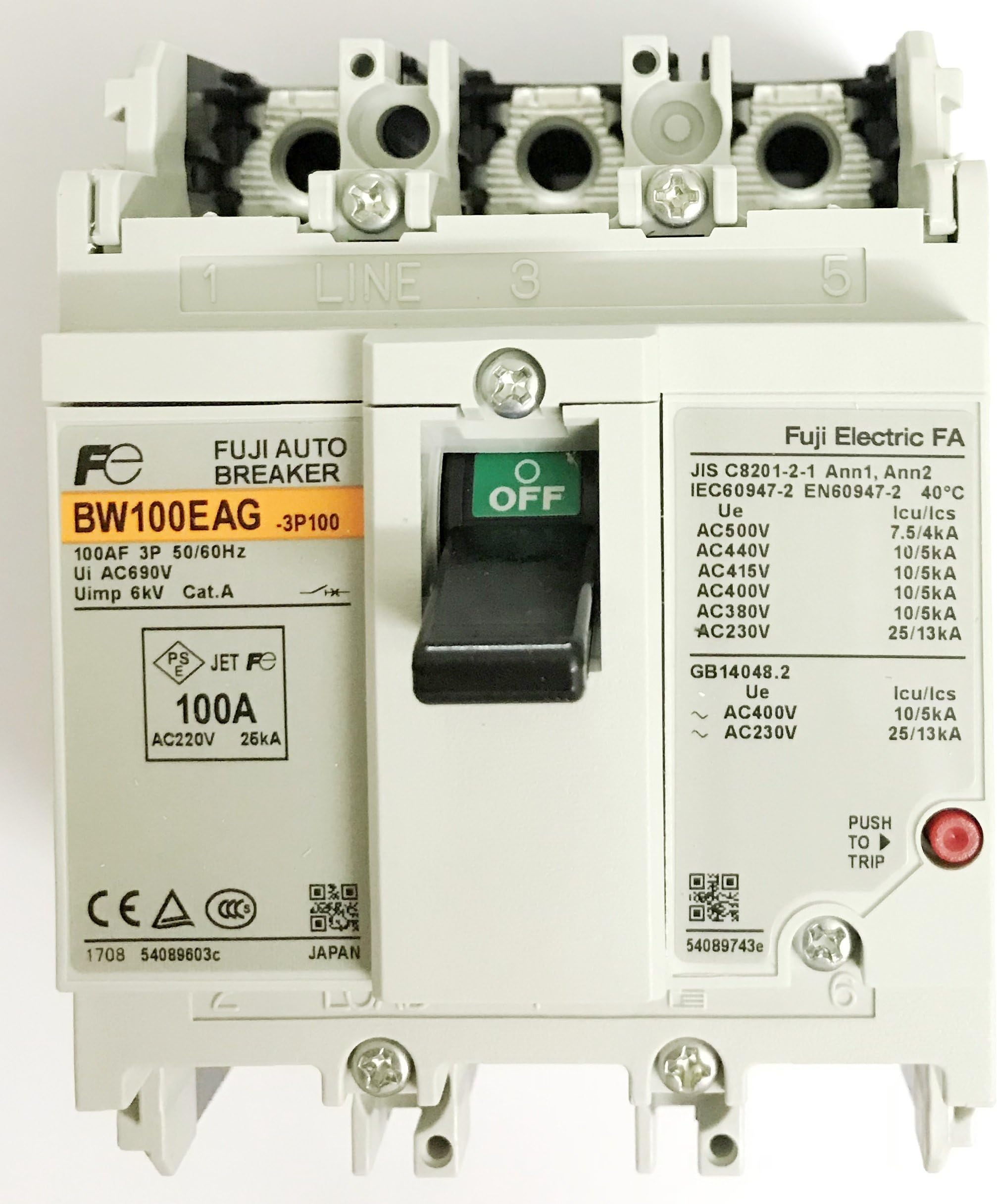 FUJI BW100EAG 3P 100A MCCB 3P 100A Circuit Breaker