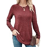 Buauty Womens Long Sleeve Shirt Tunics Tops For Fall Winter Spring, Lightweight Tunic Sweaters For Leggings Loose Fit Dressy Crew Neck Pullover Basic Sweaters For Women 2024