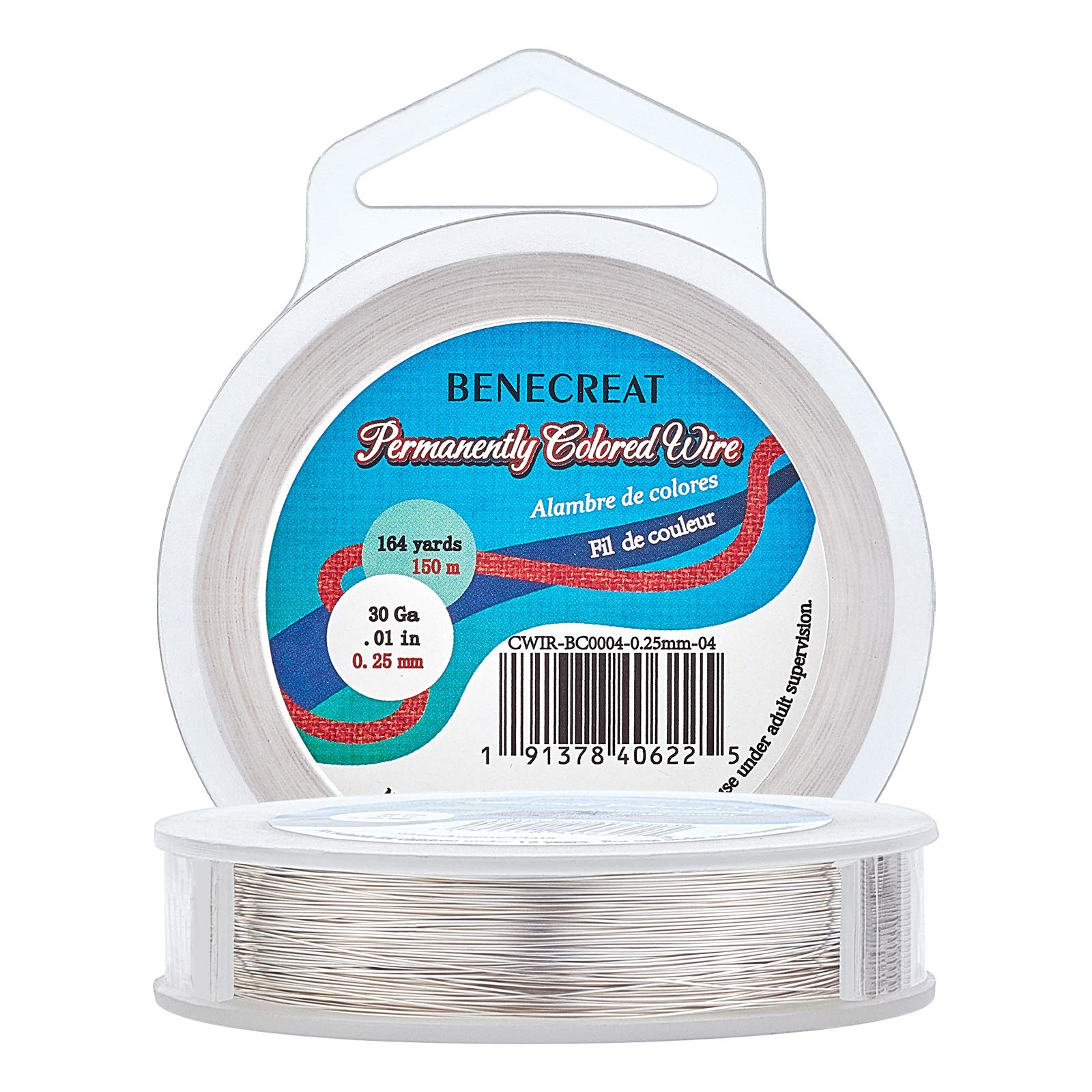 BENECREAT 30-Gauge Silver Jewelry Wire (164 Yards) - Tarnish Resistant Thin Copper Wire for Beading, Crafting, DIY Jewelry Making