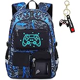 Fitvc School Backpack for Boys - Gamer Boys Backpack for Kids Children Teens Elementary Middle School Students - 18" Large Capacity School Bookbag with Multiple Pockets