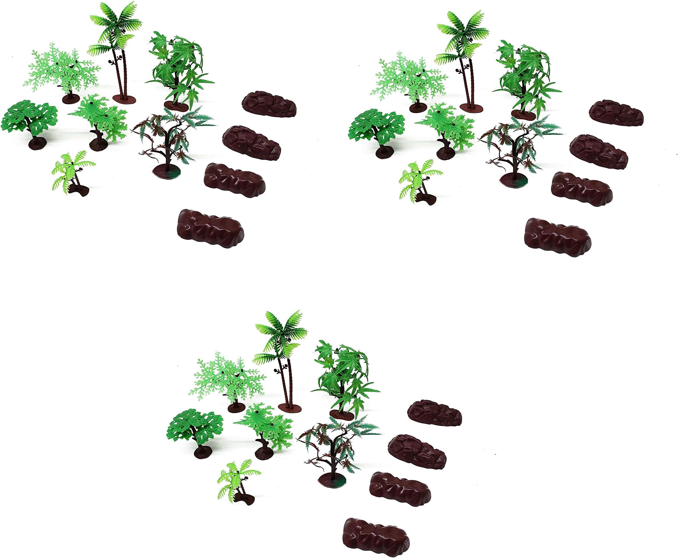 33 Piece Assorted Plastic Model Tree and Rocks Jungle Set