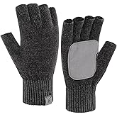 FZ FANTASTIC ZONE Winter Fingerless Gloves for Women Men, Chenille Warm Knit Work Anti-Slip Leather Half Finger Gloves Gifts