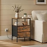 HOOBRO Bedside Table with Charging Station Rustic Brown & Black EBF110KBZ01 view 2