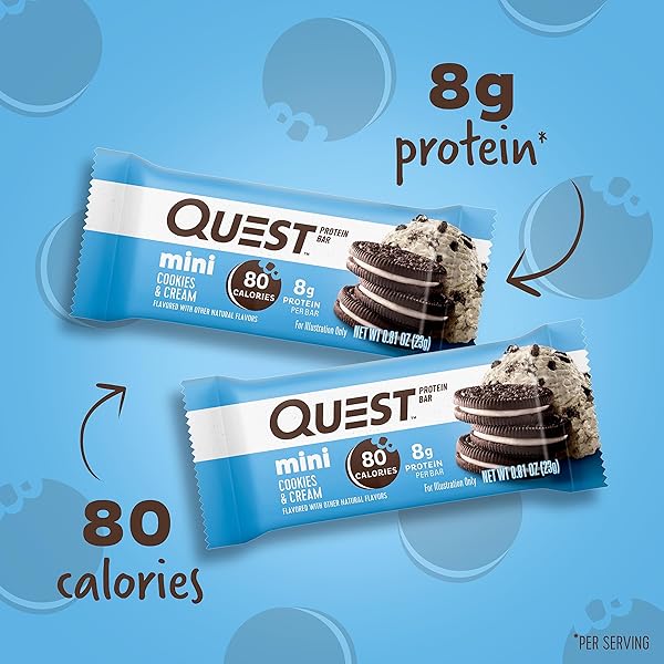 QUEST NUTRITION MINI COOKIES & CREAM PROTEIN BARS, 8G PROTEIN, 1G SUGAR, 2G NET CARBS, GLUTEN FREE, 14 COUNT