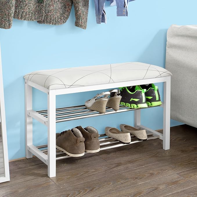 SoBuy® blanco sala de estar pasillo zapatero banco con lienzo asiento