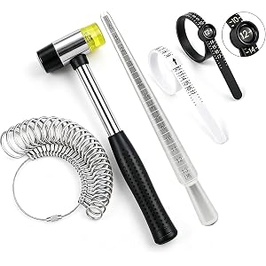 Bflaae 5 PCS Ring Sizer Measuring Tool Kit with Ring Mandrel and Ring Mallet, 27 PCS Stainless Steel Ring Gauges, 2 PCS Reusa