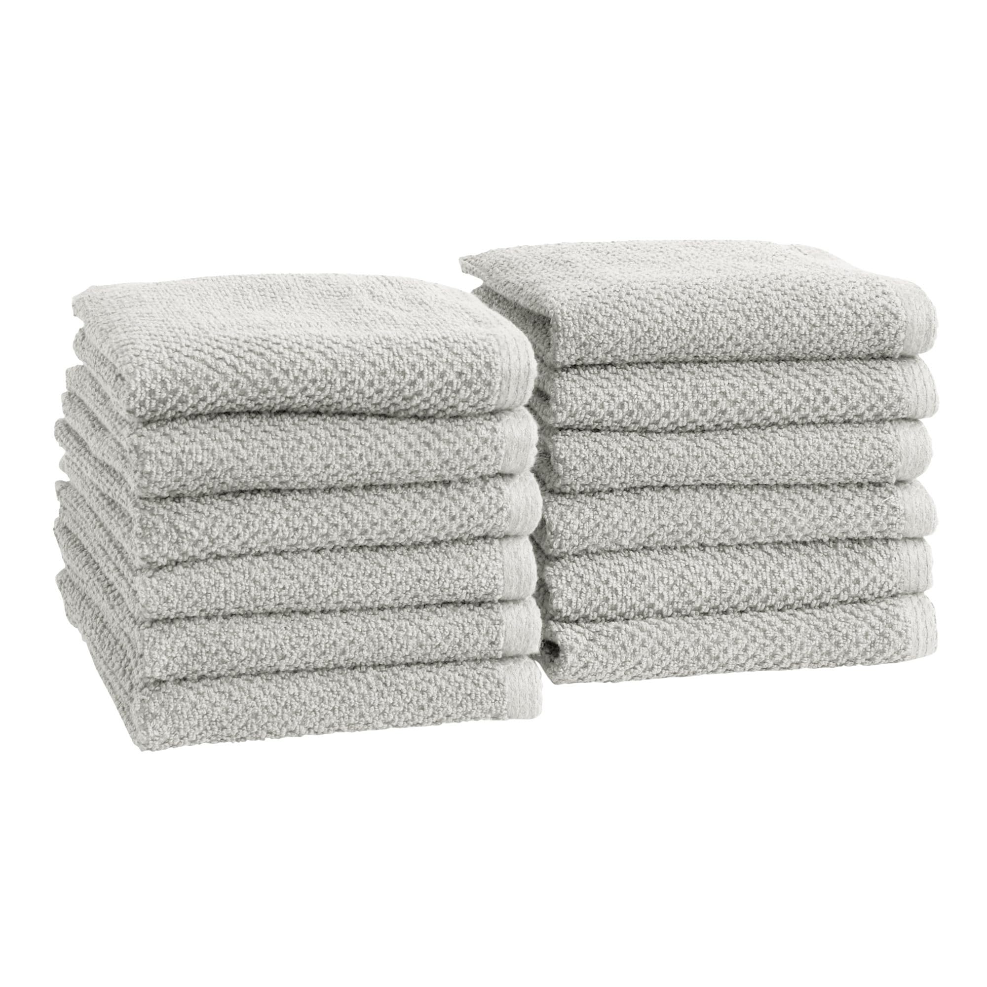 Great Bay Home 100% Cotton 12-Pack 13x13 Wash Cloth - Absorbent, Quick-Drying, Durable Face Towels for Bathroom Decor - Low-Twist, Two-Ply Fibers (Light Grey)