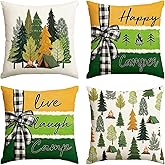 AVOIN colorlife Happy Camper Life Laugh Camp Tree Throw Pillow Covers, 18 x 18 Inch Campfire Cushion Case Decoration for Sofa Couch Living Room Home Decor Set of 4