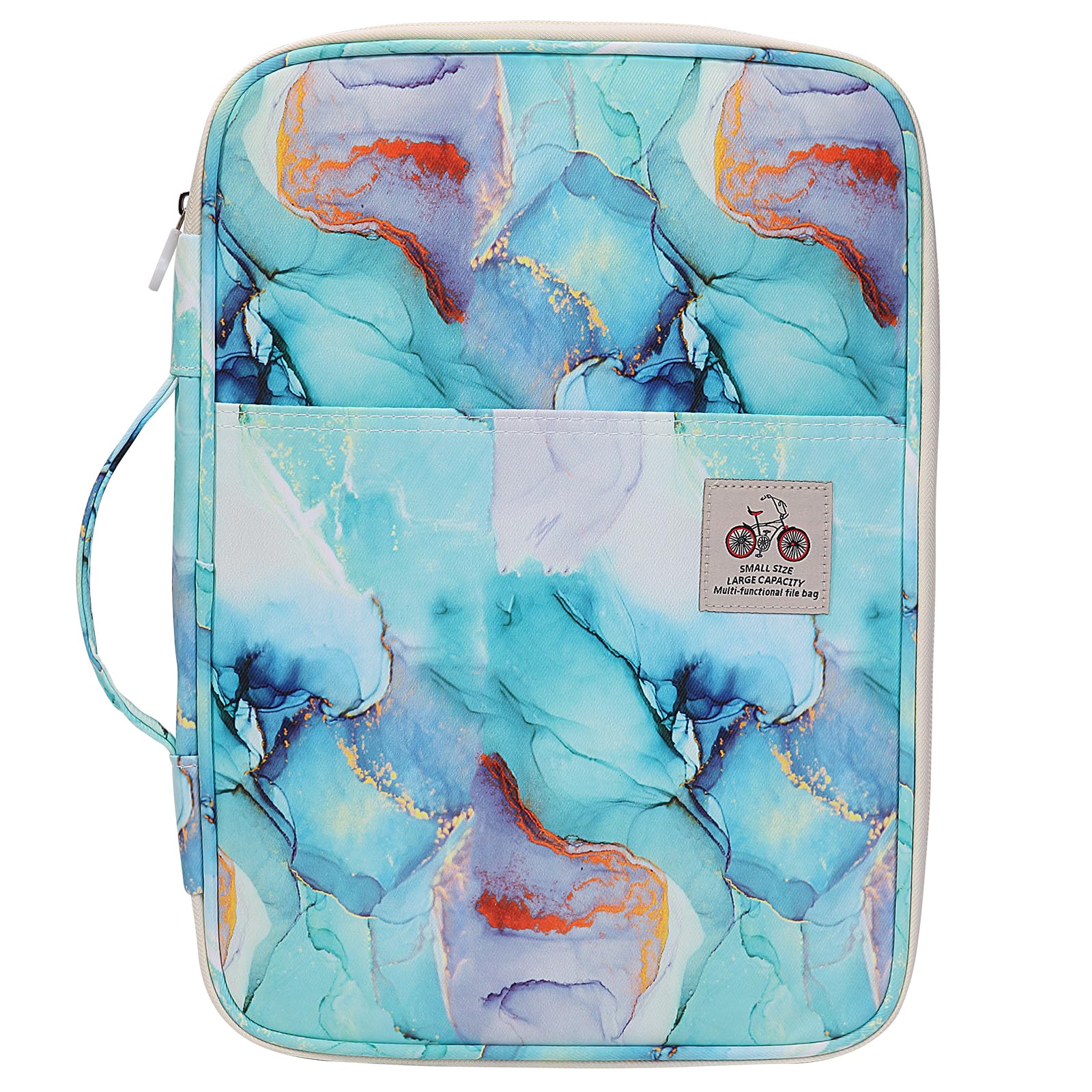 JAKAGO Waterproof A4 Portfolio Folder, Business Document Holder, Travel Organizer Multifunctional Zippered Case for Holiday Travel/Working Daily Use (Marble Green)