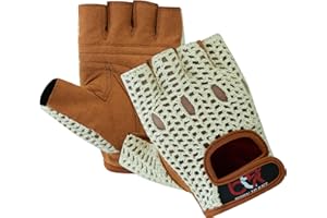 Men's Chauffeur Fingerless Padded Gloves - Driving, Motorbike, Cycling, Gym, Wheelchair, Crochet Back