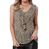 Allegra K Leopard Print Top for Women's Sleeveless V Neck Cheetah Ruffle Y2k Dressy Tank Top