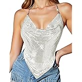 Happy Cherry Sexy Metal Sequined Tops for Women Sparkly Deep V Neck Crop Tank Tops Cami Body Chain Vest