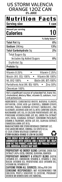 STORM VALENCIA ORANGE, FITNESS & WELLNESS ENERGY DRINK, 12 FL OZ (PACK OF 12)