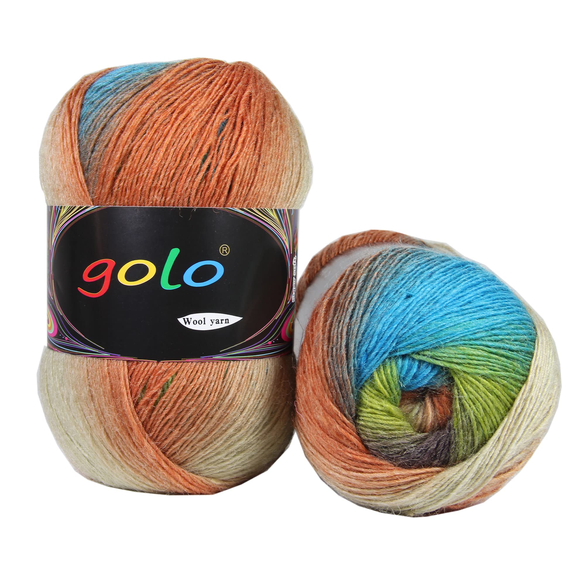 golo Wool Yarn for Knitting 550yd 0.22Ib Cachemire Yarn Multicolor Rainbow Yarn (D5-001)