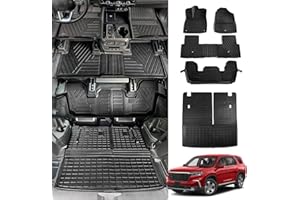 Kingna Floor Mats Compatible with 2023-2025 Honda Pilot Cargo Mat Trunk Mat TPE Cargo Liner Back Seat Cover Protector for Honda Pilot Accessories (Cargo Mat with Backrest Mat+Floor Mats)