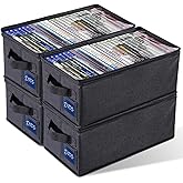 CCidea 4 Pack DVD Storage Box with Clear Window, DVD Case Organizer with Zipper Closure, Foldable Stackable Media Storage for DVDs, Blu-ray, Video Games - Holds 27+ Standard Cases 15.75" x 8.1" x 6.3"