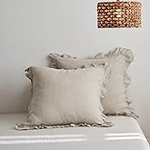 Simple&Opulence 100% Linen Euro Sham Covers with Ruffle, 26x26 Inch Pillow Covers Set of 2, Euro Pillow Shams for Bed Couch French Home Decor Luxury and Breathable Square Pillow Cases, Natural Linen
