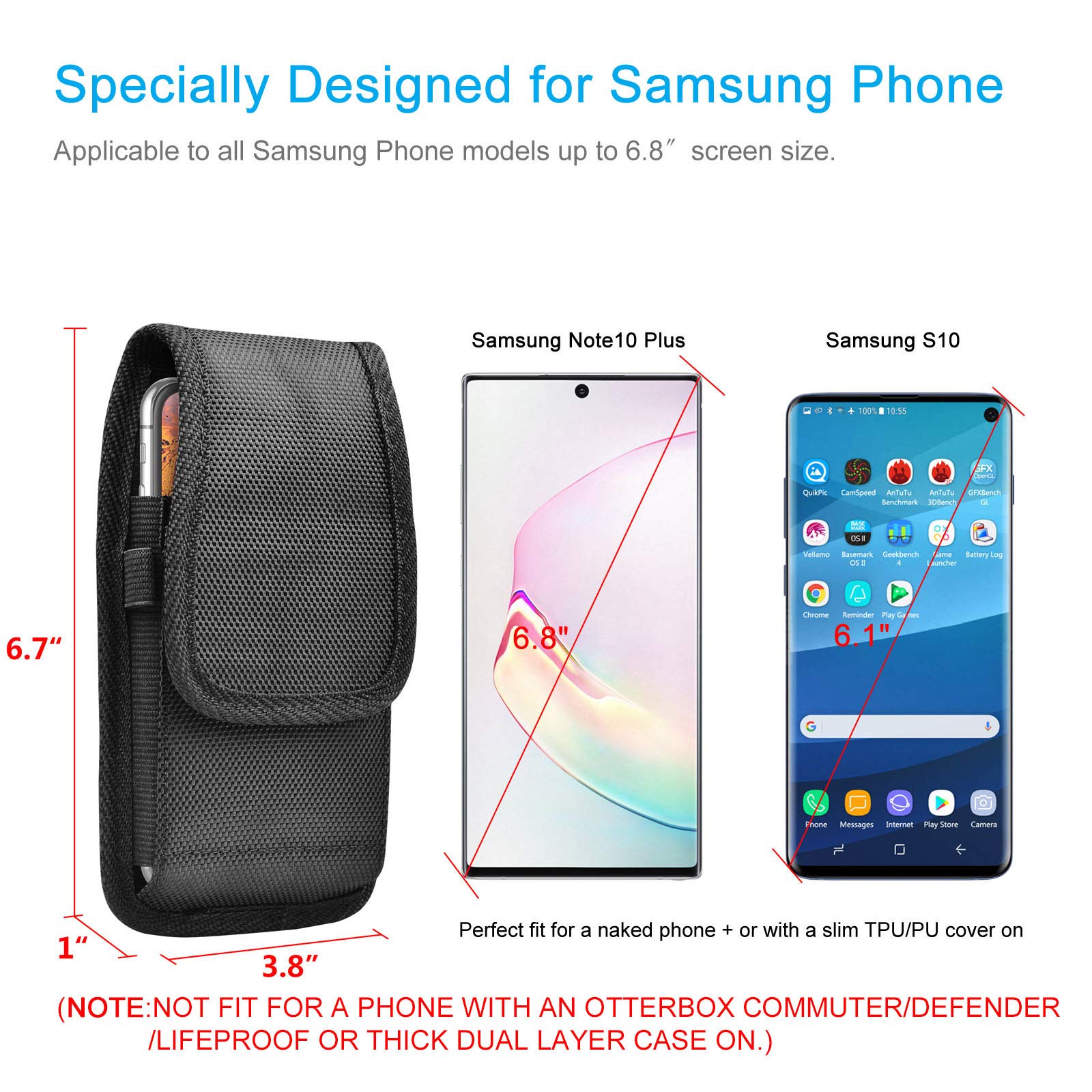 for Samsung Galaxy S25 Ultra S24 S23 S22 S21 S20 FE S10 S9 A03S A20 A50 A51 A16 A15 A14 A10e Holster Nylon Cell Phone Pouch Belt Holder Carrying Case with Clip,Black
