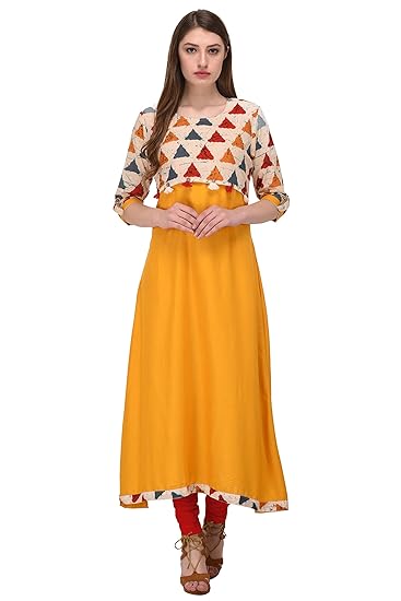 Navabi Export Womens Yellow Color Rayon Fabrics A-Line Kurta (VF-KU-105)