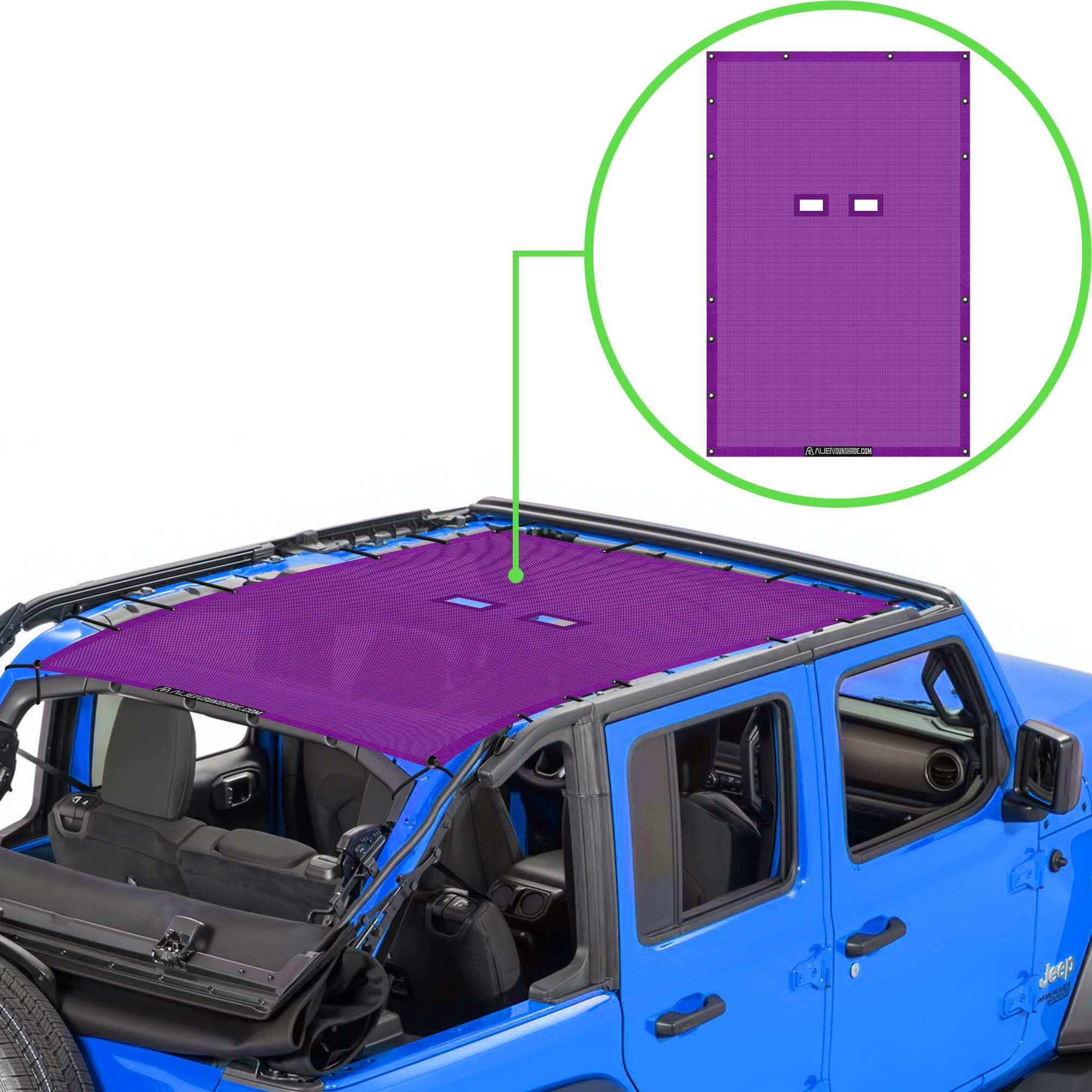 Alien Sunshade Jeep Wrangler JLU (2018-2023) - Full Length Mesh Sun Shade for Jeep JL Unlimited - Blocks UV, Wind, Noise - Bikini JLkini Top Cover for Sport, Sport S, Sahara, Rubicon (Purple)