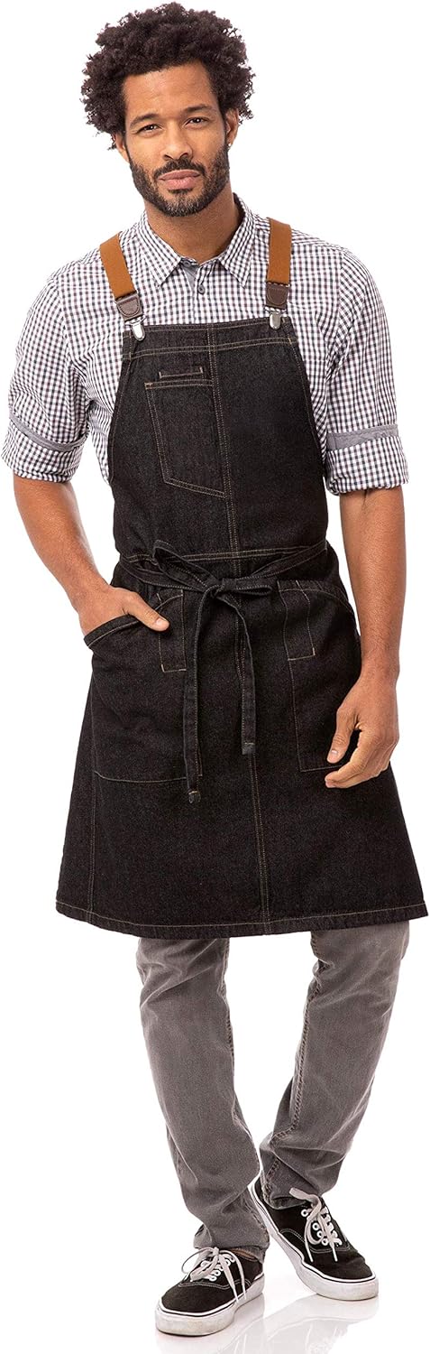 Chef Works unisex adult Berkeley Bib Work Utility Apron, Black W/Desert Sand Suspenders, One Size US: Clothing