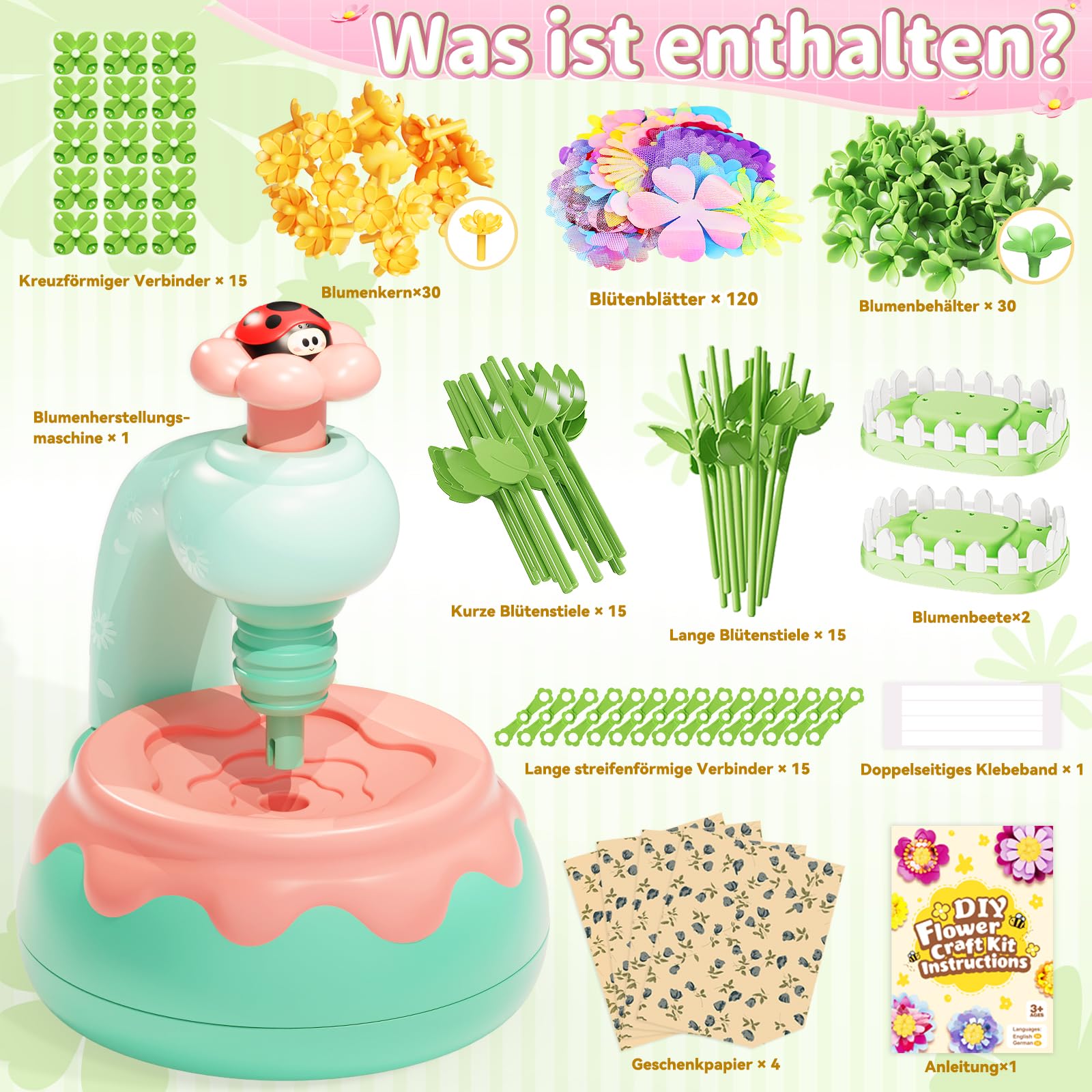 Blumenstrauß-Bastelset, DIY Blumen Bastelset Kinder, Kunsthandwerk-Lernspielzeugset für Mädchen im Kleinkindalter, Weihnachts Geburtstagsgeschenk für Mädchen und Jungen im Alter von 3 4 5 6 7+ Jahren 5