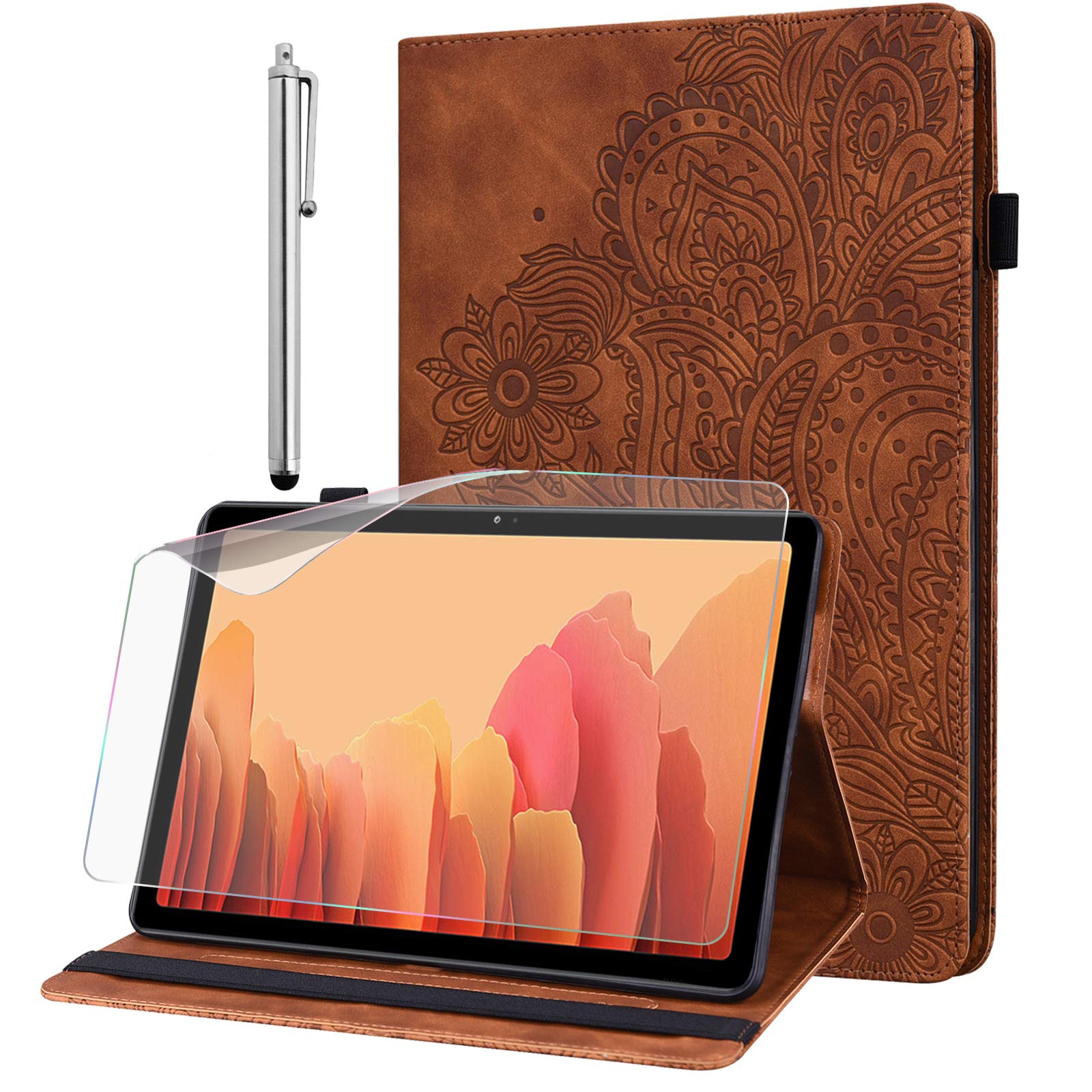 GLANDOTU Case for Xiaomi Mi Pad 5 with Auto Sleep/Wake, PU Leather Peacock Flower Embossed Protective Cover with Flip Stand Case for Mi Pad 5 Pro/Mi Pad 5 Pro 5G -Brown