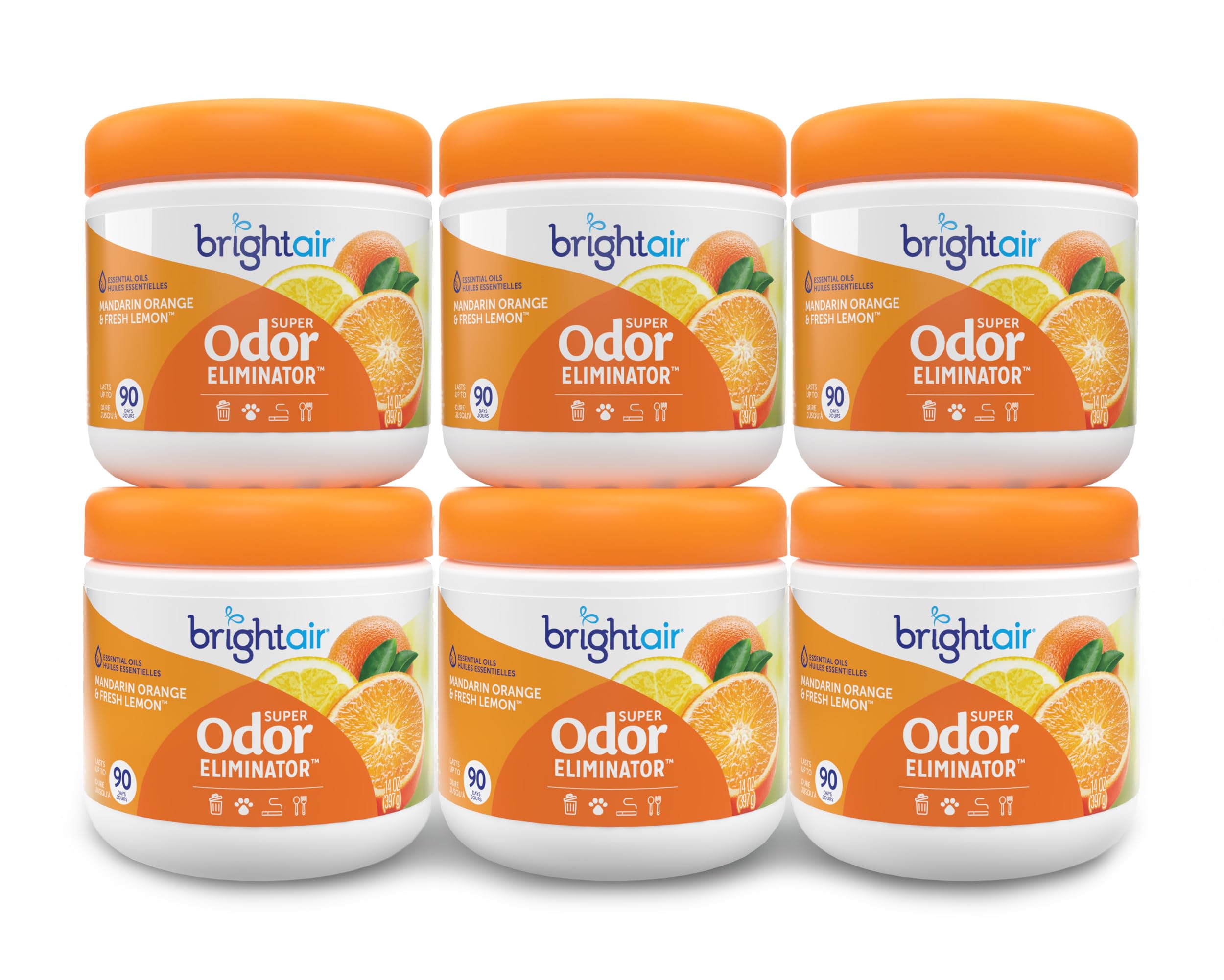 Bright Air Solid Air Freshener and Odor Eliminator, Mandarin Orange and Fresh Lemon Scent, 14 Oz Each, 6 Pack