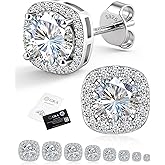 Delzzad S925 Moissanite Halo Square Stud Earrings Birthday Gift For Men Women D Color, VVS1 Clarity Hypoallergenic Moissanite Earrings