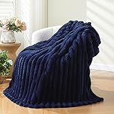 NEWCOSPLAY Super Soft Twin Blanket Dark Navy Premium Silky Flannel Fleece 3D Ribbed Jacquard Lightweight Bed Blanket All Season Use (Dark Navy Ribbed, Twin(60"x80"))