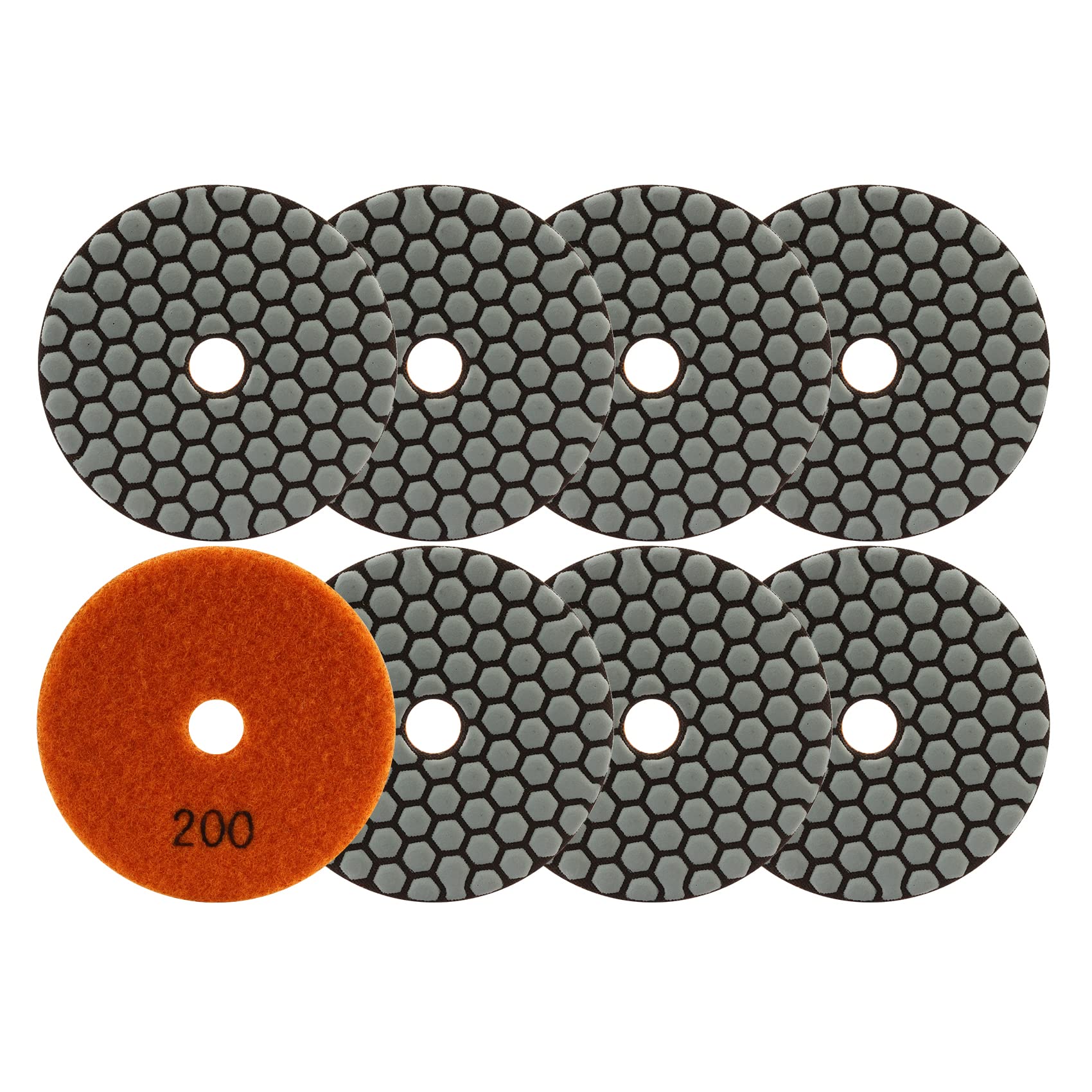 FOCSTOL Diamond Dry Polishing Pads - 8pcs 100mm Grit 200 Polishing Kit for Granite Marble Artificial Stone Quartz for Angle Grinder