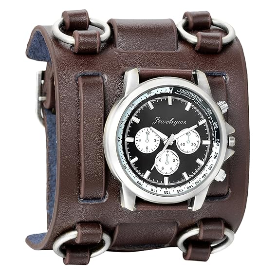 Avaner Herren Uhr Analog Japanisches Quarzwerk mit Leder Armband Steampunk Groß Braun Avaner01P-44