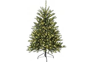Aovotreena 4FT Pre-Lit Artificial Christmas Tree,Small Artificial Holiday Dunhill Fir Xmas Tree with 200 White Lights, 559 PVC Branch Tips & Foldable Metal Stand for School,Home and Party Décor