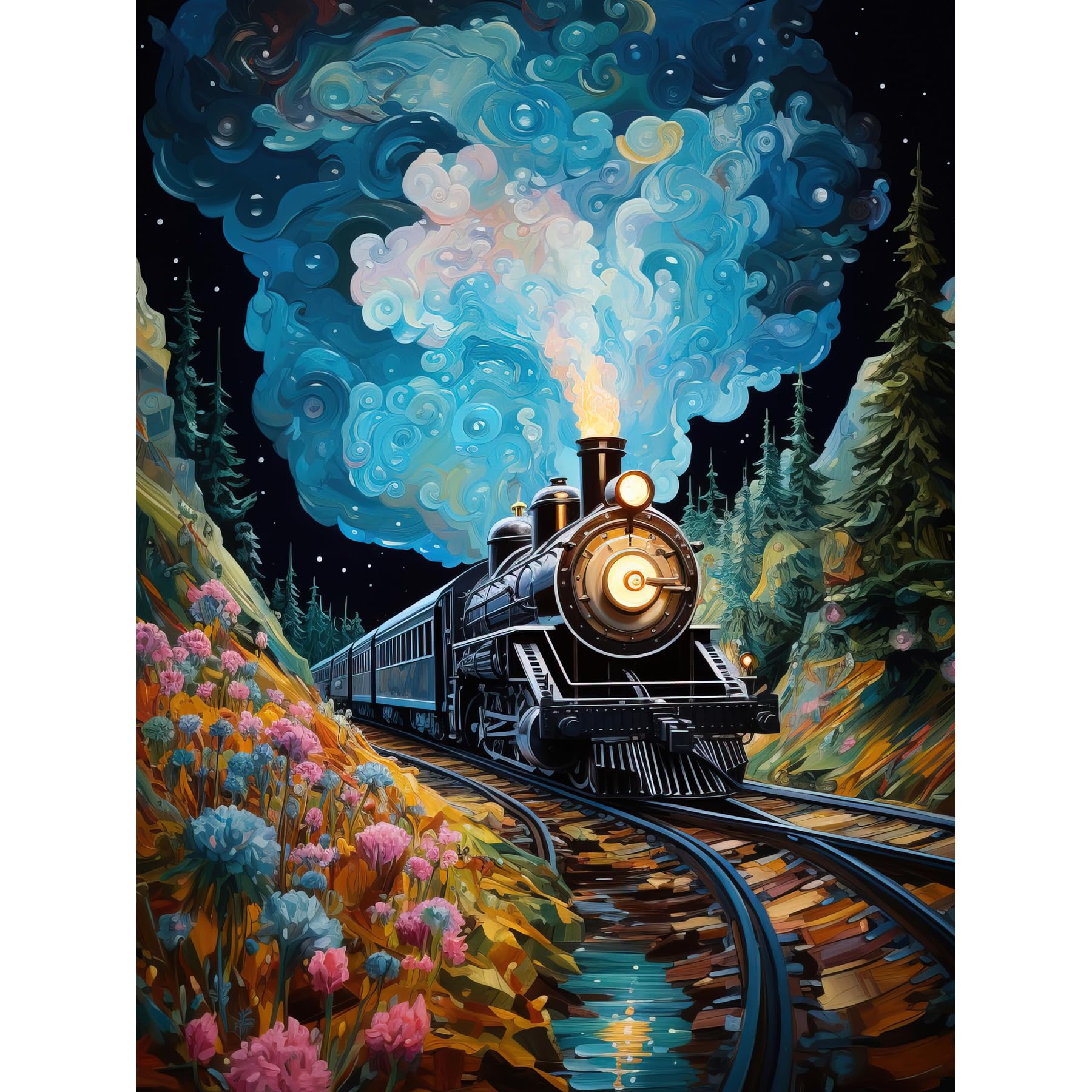 Artery8 Train Ride to Imagination Land Conceptual Art Oil Painting Dream Journey Railroad Extra Large XL Wall Art Poster Print