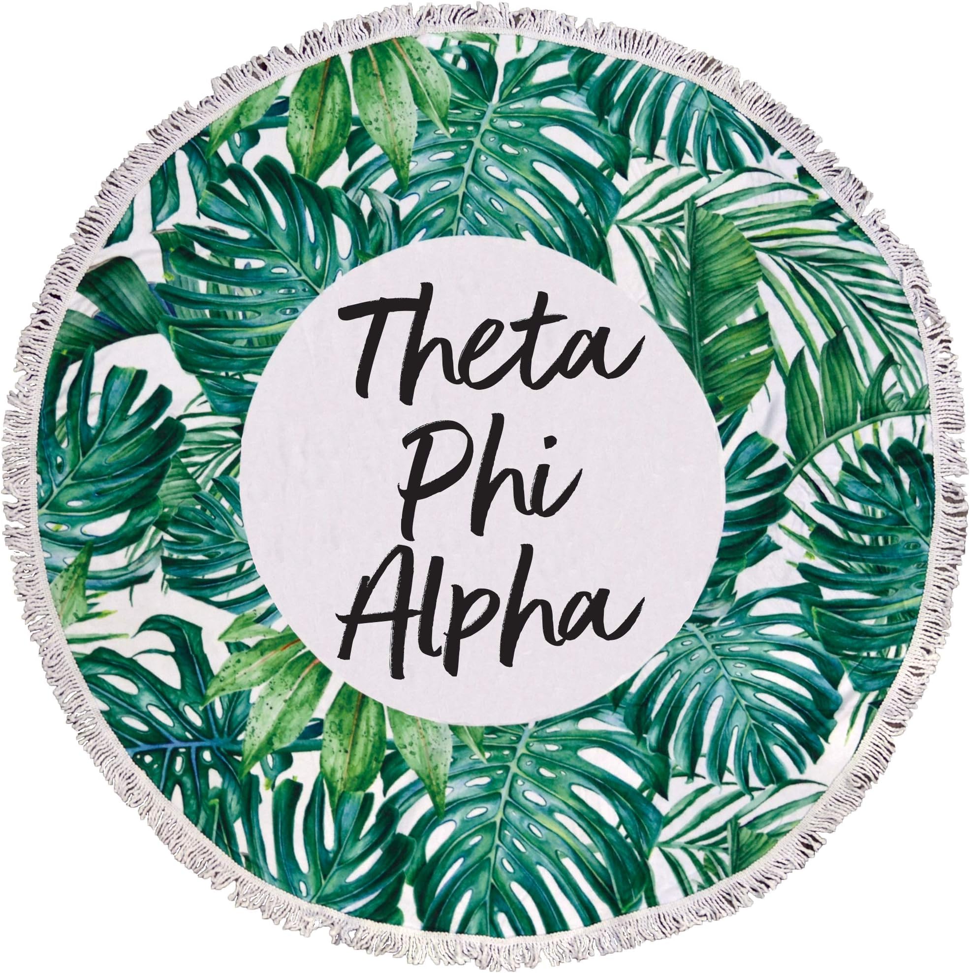Sorority Shop Theta Phi Alpha Palm Design Round Beach Towel with Fringes - 60", Round Beach Blanket, Soft Microfiber, Lightweight and Durable TPA Beach Towel Blanket, Water Absorption, and Quick Dry