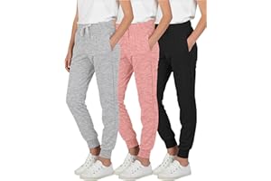 Real Essentials 3 Pack: Girls' Lounge Joggers Soft Athletic Performance Casual Sweatpants (Ages 7-16)