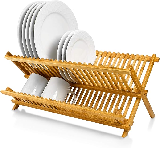 Bamboo Dish Rack 20 x 13 Inch Wood Collapsible Drying