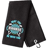 HEIFAM Golf Towel with Carabiner Clip Microfiber, May The Course Be with You Funny Golf Towels for Golf Bags for Men, Retirement Gift for Golfers, Gift for Grandpa Dad Brother, Black, 16"X23"