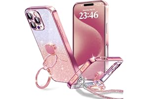 KAJICOO for iPhone 15 Pro Case Double Ring Glitter Card & Strap 15 Pro Cover Lightweight Thin Glitter Design Cute Fashionable
