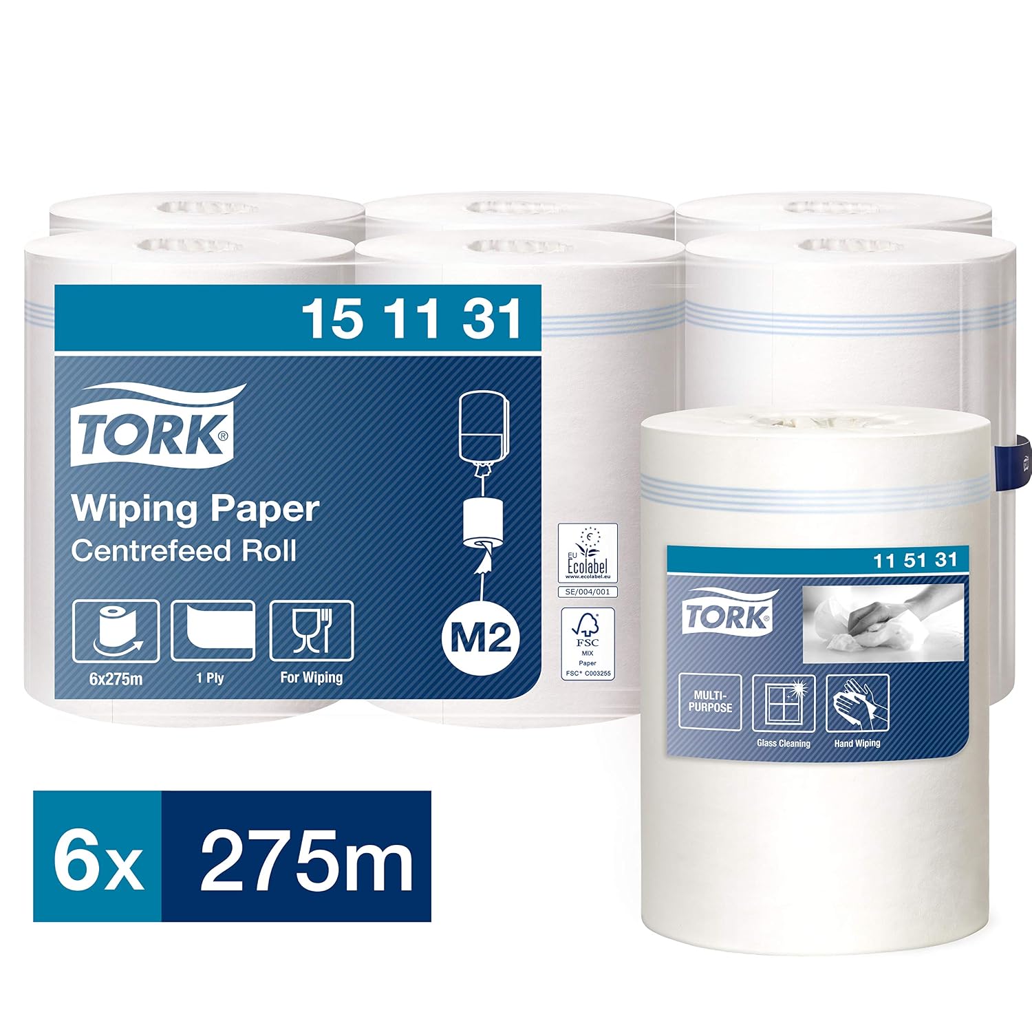 Tork Centrefeed Wiping Paper White M2, Absorbent, 6 Rolls, 151131, 6 x 275m - Image 3