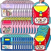Yeyeplum 40 Pcs Cartoon Goodie Bags for Kids Candy Snack Treat Party Favor Bags Bulk Birthday Plastic Clear Gift Handbags with Handle for Classroom Back to School Supplies