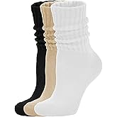 AugRing Women's Scrunch Crew Socks Retro 3-Pack Solid Cotton Boot Calf Chunky Ribbed Cozy Slouchy Socks Size 5-11