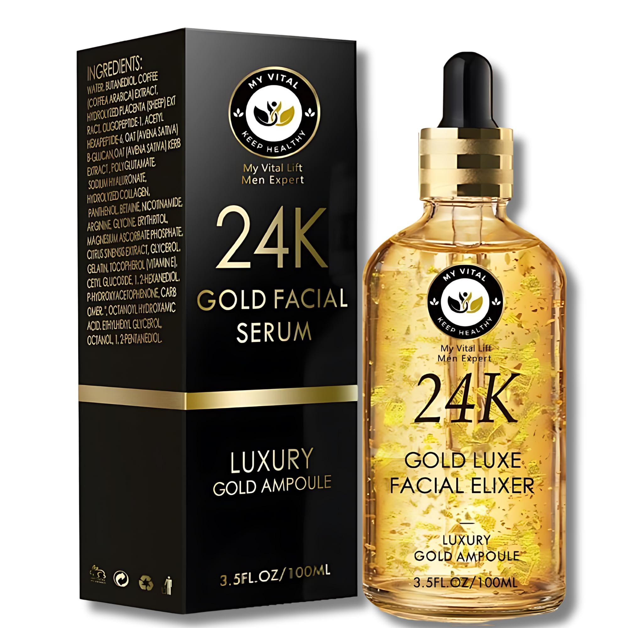 Hyaluronic Acid Serum 24K Gold 30ml – Luxurious Anti-Aging Essence for Radiant Glow, Firming, Deep Hydration & Wrinkle Smoothing for Youthful Skin – My Vital Keep Healthy