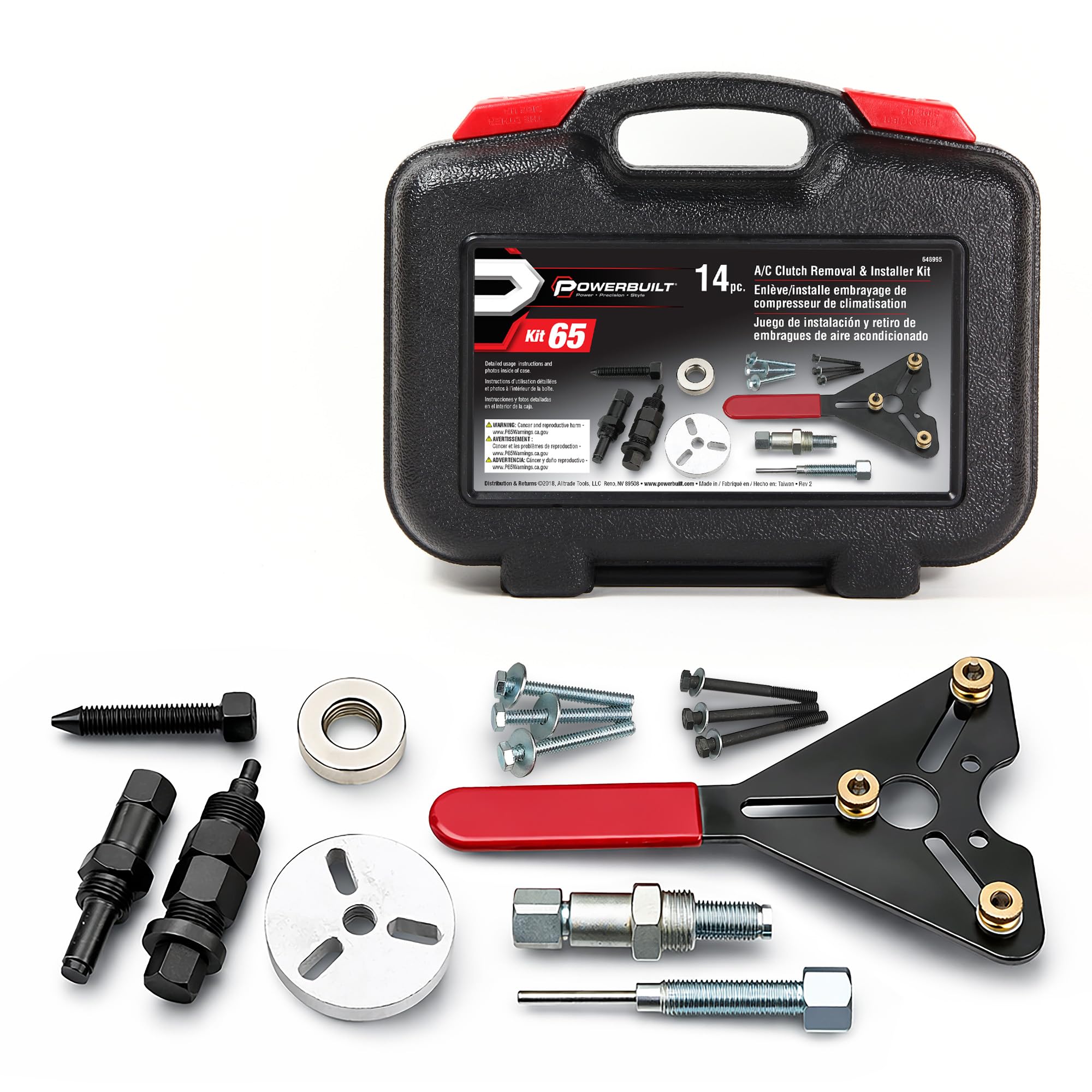 Powerbuilt Air Conditioning Clutch Remove and Install Tool kit, AC Compressor Clutches Remover and Installer, Holding Tools, Storage Case - 948995,Silver
